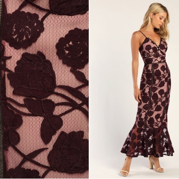 LULU's Wedding Prom Sexy Romantic Floral Lace Trumpet Mermaid Dress - Picture 1 of 4